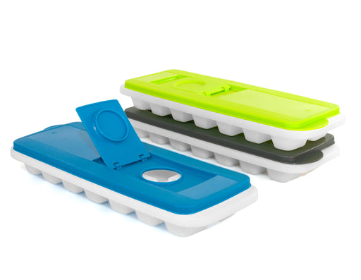 KITCHEN BASICS - Ice Cube Tray w/Easy fill Lid 14/Cubes Assorted Colours