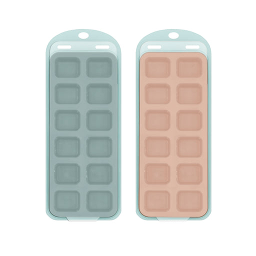 KITCHEN BASICS - Ice Cube Silicone Mold w/Cover 2/ST Nougat, Aqua-Blue