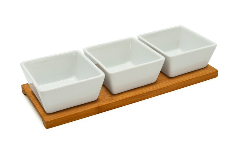 KITCHEN BASICS - Tidbit Serving Dish Set 4/SET Wood board/3 sq dishes