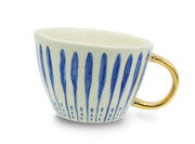 KITCHEN BASICS - Mug Blue Stripe w/Gold handle 350ml/12oz Stoneware