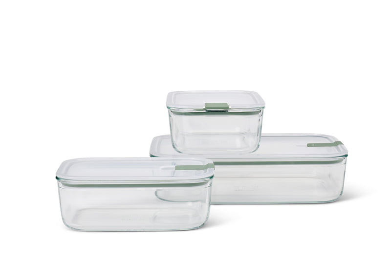 MEPAL - EASYCLIP Rect Glass Box 3/ST Large (2x1000ml/33oz, 2250ml/76oz) N-Sage