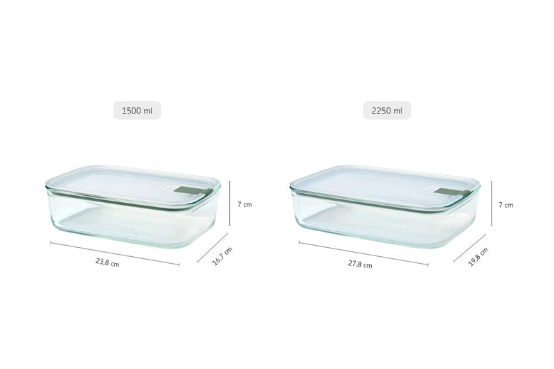 MEPAL - EASYCLIP Rect Glass Box 3/ST Large (2x1000ml/33oz, 2250ml/76oz) N-Sage