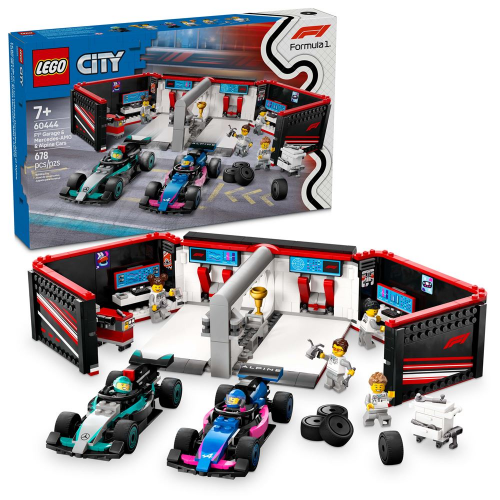 LEGO - 60444 - City - F1 Garage & Mercedes AMG & Alpine Cars - 678 Pc