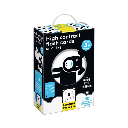 BANANA PANDA - HIGH CONTRAST - FLASH CARDS on a RING (3m+)