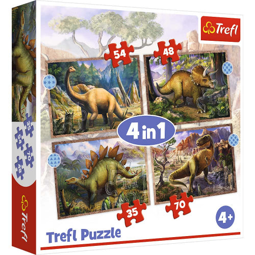 Trefl - PUZZLE - 4in1 - INTERESTING DINOSAURS - 35/48/54/70pcs