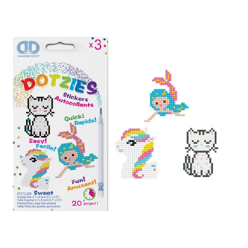 DIAMOND DOTZ - Dotzies Stickers (3) Unicorn, Kitten, Mermaid 18x10
