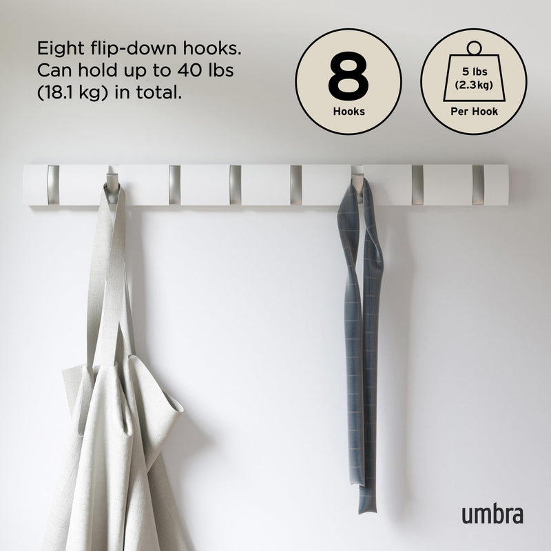 UMBRA - Flip 8 Wall Hook _ White-Nickel