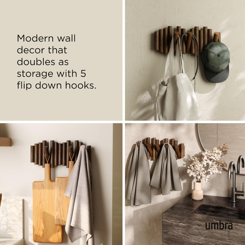 UMBRA - Picket 5 Wall Hook _ Aged-Walnut