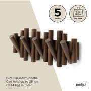 UMBRA - Picket 5 Wall Hook _ Aged-Walnut