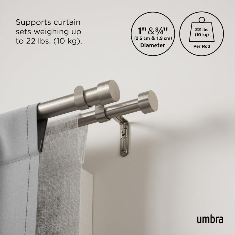 UMBRA - Cappa Double Curtain Rod _ 66-120" (168-305 cm) / Nickel / 1" (2.5 cm)