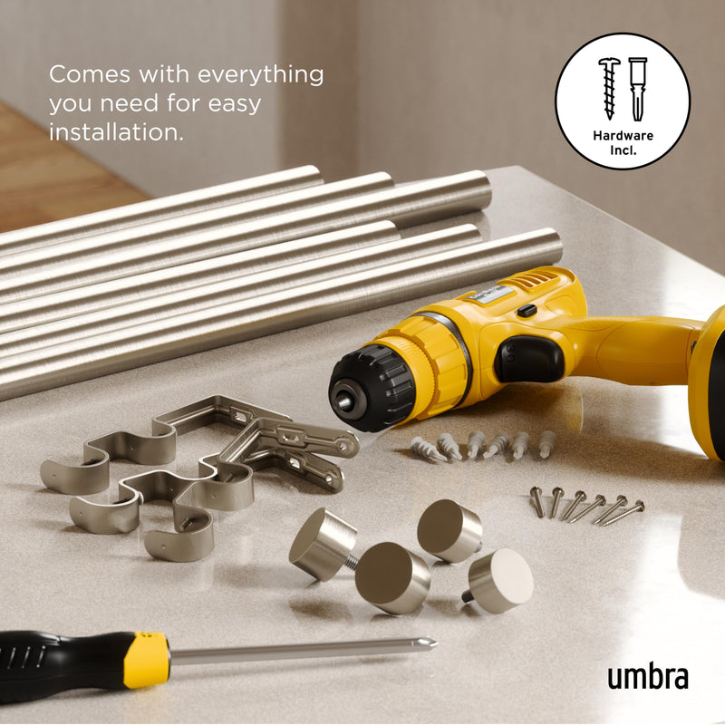 UMBRA - Cappa Double Curtain Rod _ 66-120" (168-305 cm) / Nickel / 1" (2.5 cm)