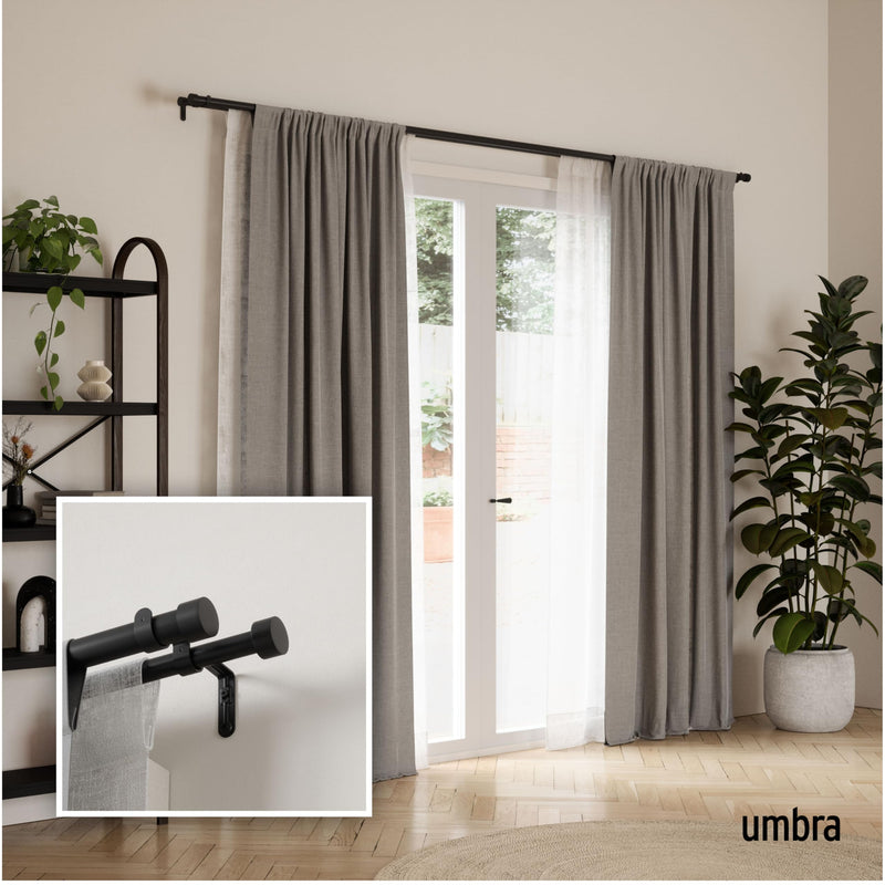 UMBRA - Cappa Double Curtain Rod _ 120-180" (305-457 cm) / Brushed-Black / 1" (2.5 cm)