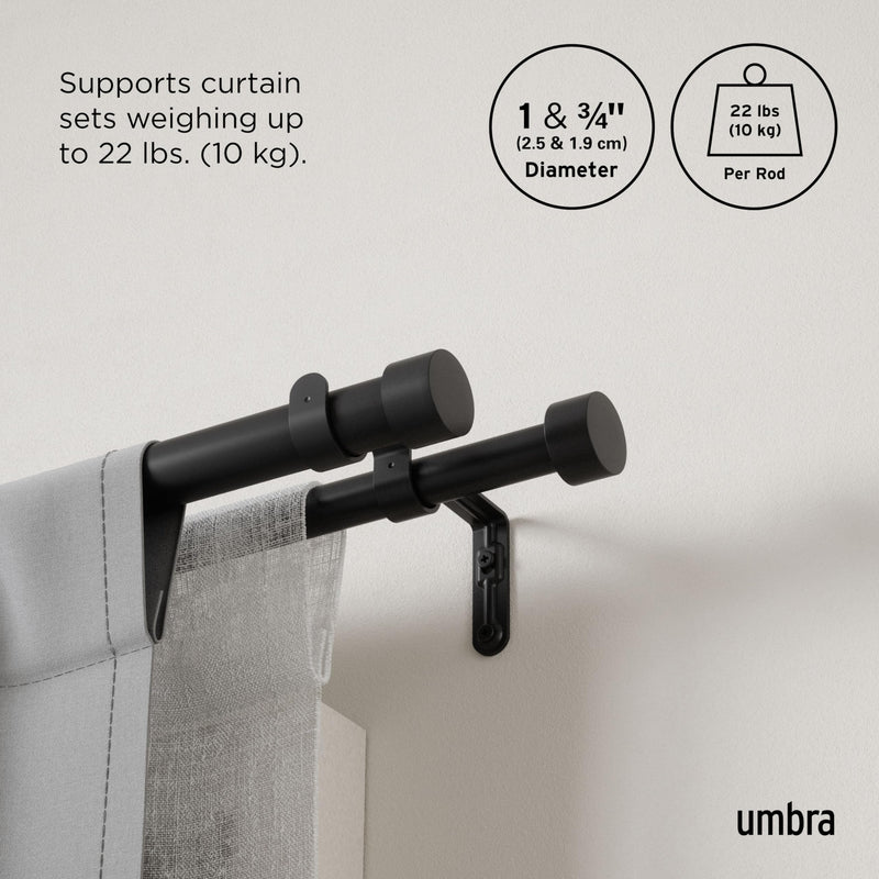 UMBRA - Cappa Double Curtain Rod _ 120-180" (305-457 cm) / Brushed-Black / 1" (2.5 cm)