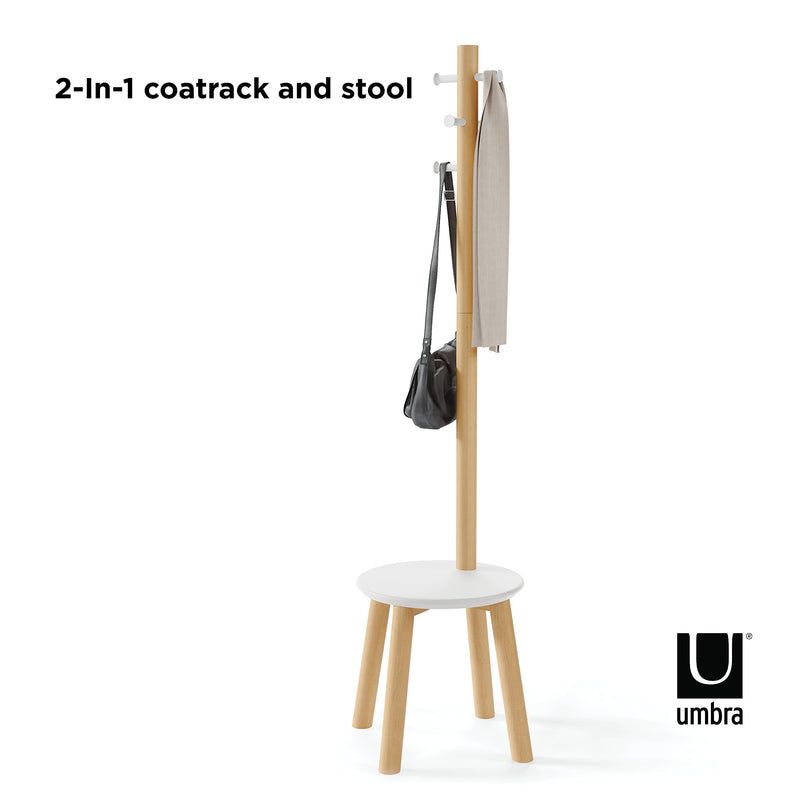 UMBRA - Pillar Stool and Coat Rack _ White-Natural