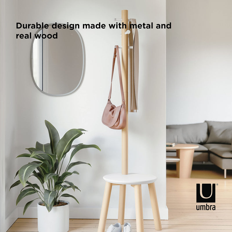 UMBRA - Pillar Stool and Coat Rack _ White-Natural