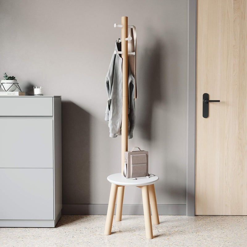 UMBRA - Pillar Stool and Coat Rack _ White-Natural