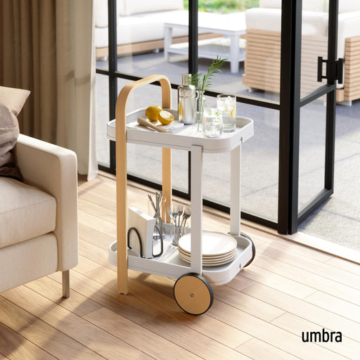 UMBRA - Bellwood Bar & Storage Cart _ White-Natural