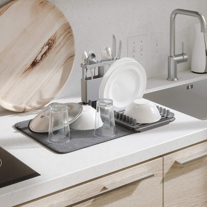 UMBRA - UDry Over the Sink Dish Rack with Mat _ Charcoal