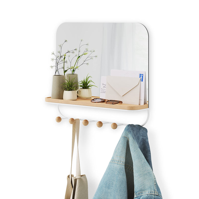 UMBRA - Estique Mirror with Hooks _ White-Natural
