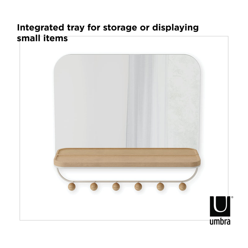 UMBRA - Estique Mirror with Hooks _ White-Natural