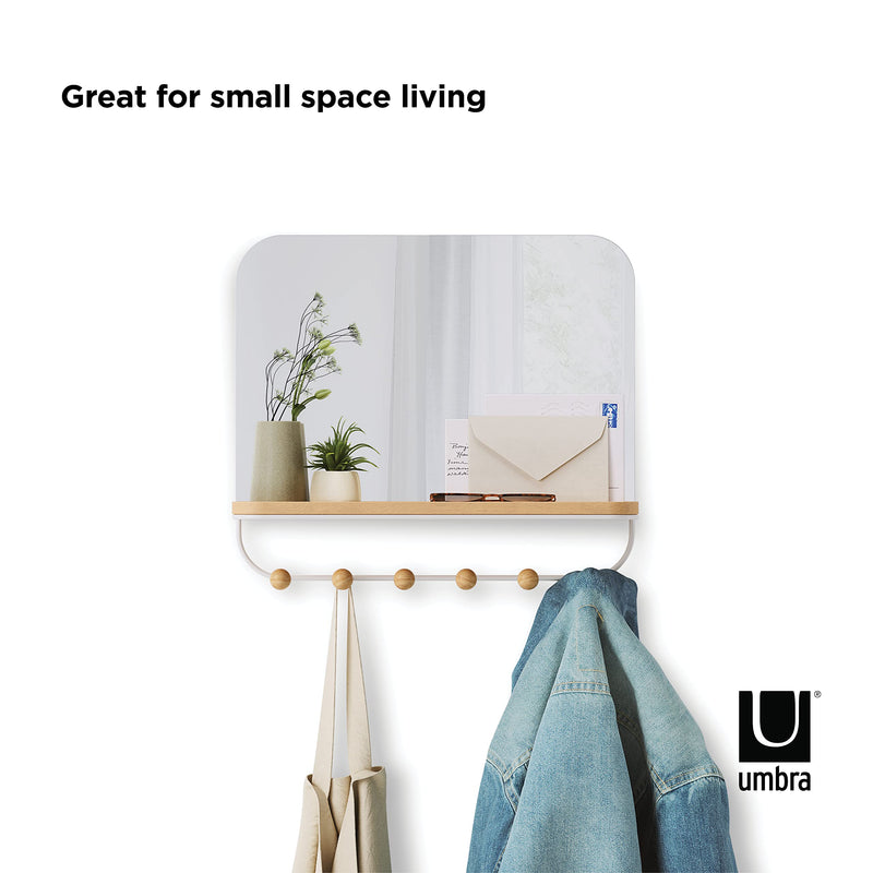 UMBRA - Estique Mirror with Hooks _ White-Natural