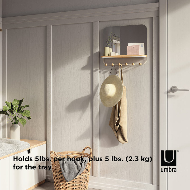 UMBRA - Estique Mirror with Hooks _ White-Natural