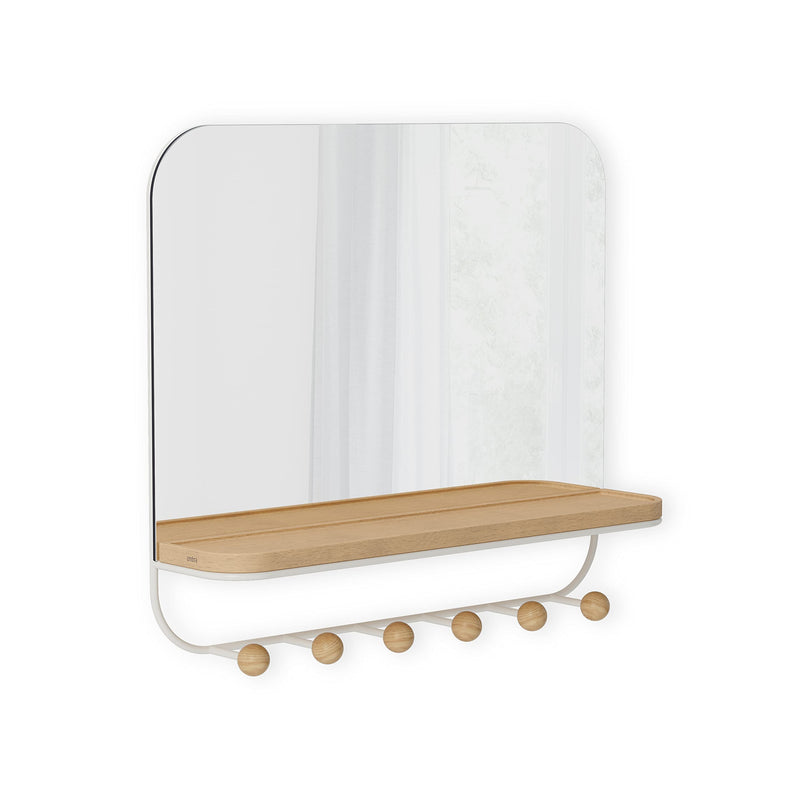 UMBRA - Estique Mirror with Hooks _ White-Natural