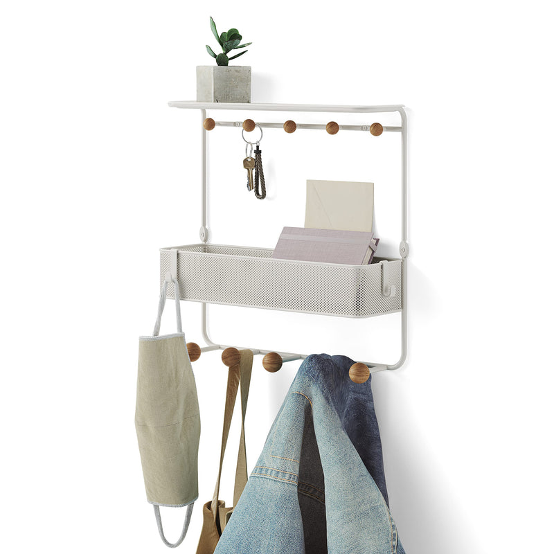 UMBRA - Estique Shelf with Hooks _ White-Natural