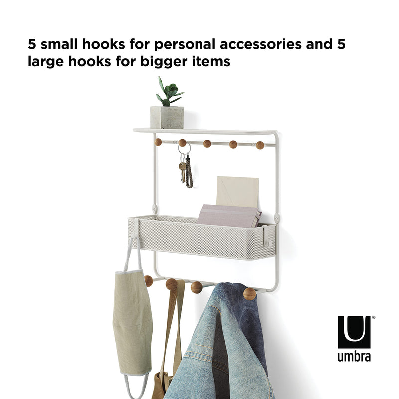 UMBRA - Estique Shelf with Hooks _ White-Natural