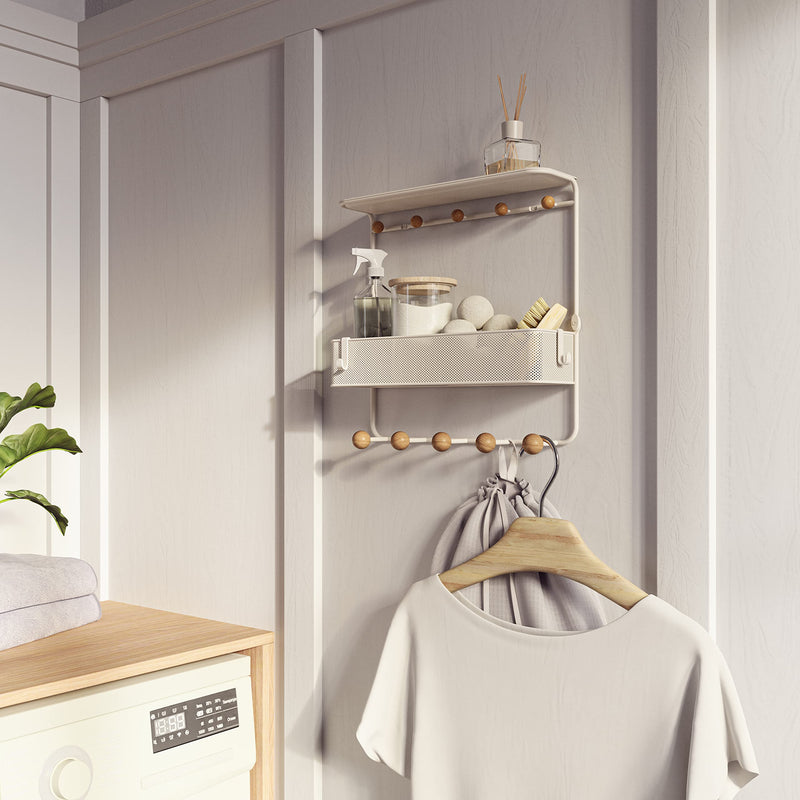 UMBRA - Estique Shelf with Hooks _ White-Natural