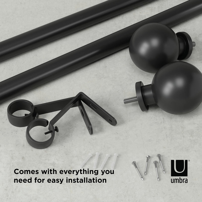 UMBRA - Bolas Curtain Rod _ Eco-Friendly Matte-Black / 72-144" (183-365 cm) / 1" (2.5 cm)