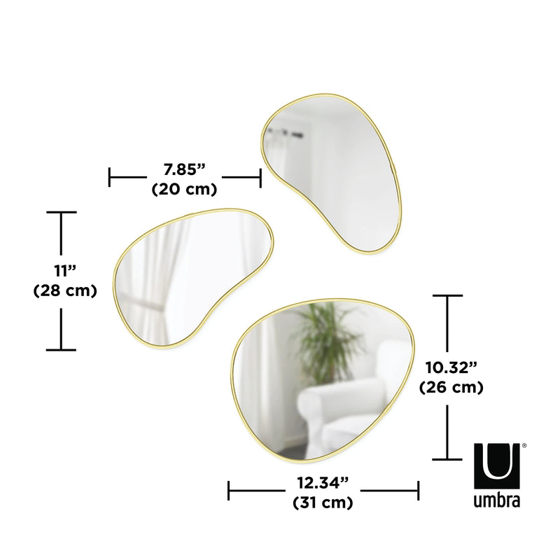 UMBRA - Hubba Pebble Wall Mirrors, Set of 3 _ Brass