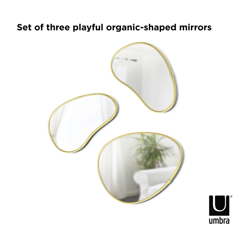 UMBRA - Hubba Pebble Wall Mirrors, Set of 3 _ Brass