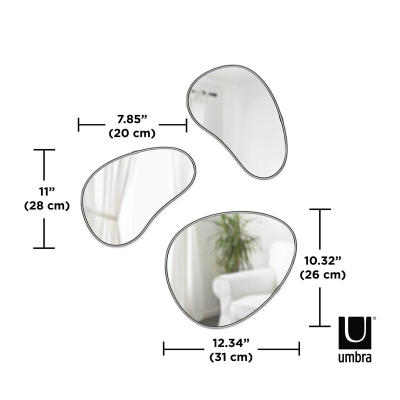 UMBRA - Hubba Pebble Wall Mirrors, Set of 3 _ Metallic-Titanium