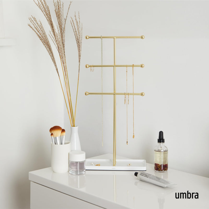 UMBRA - Trigem Jewelry Stand _ White-Brass