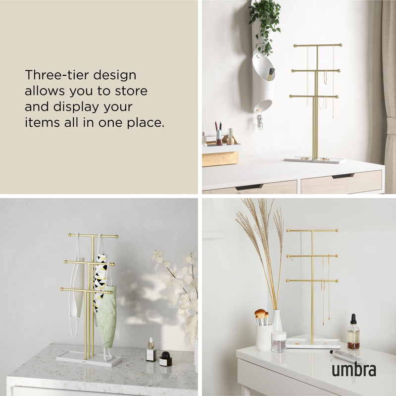 UMBRA - Trigem Jewelry Stand _ White-Brass