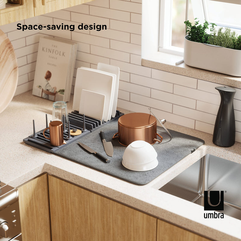 UMBRA - UDry Peg Dish Rack with Mat _ Charcoal