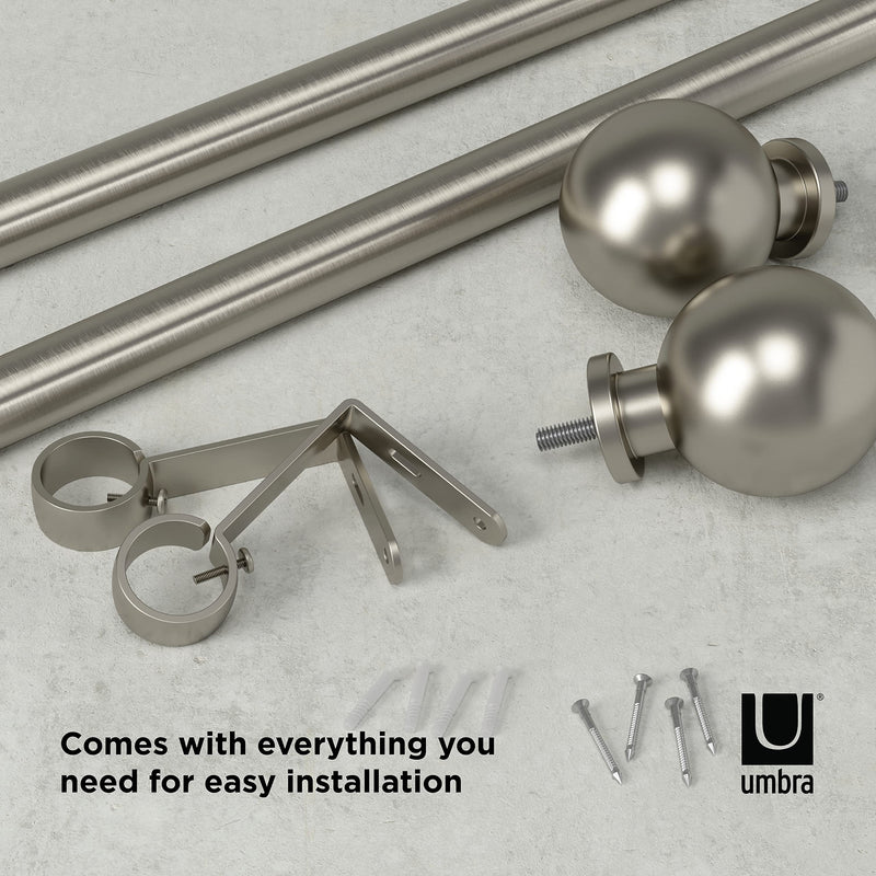 UMBRA - Bolas Curtain Rod _ Eco-Friendly Nickel / 72-144" (183-365 cm) / 1" (2.5 cm)