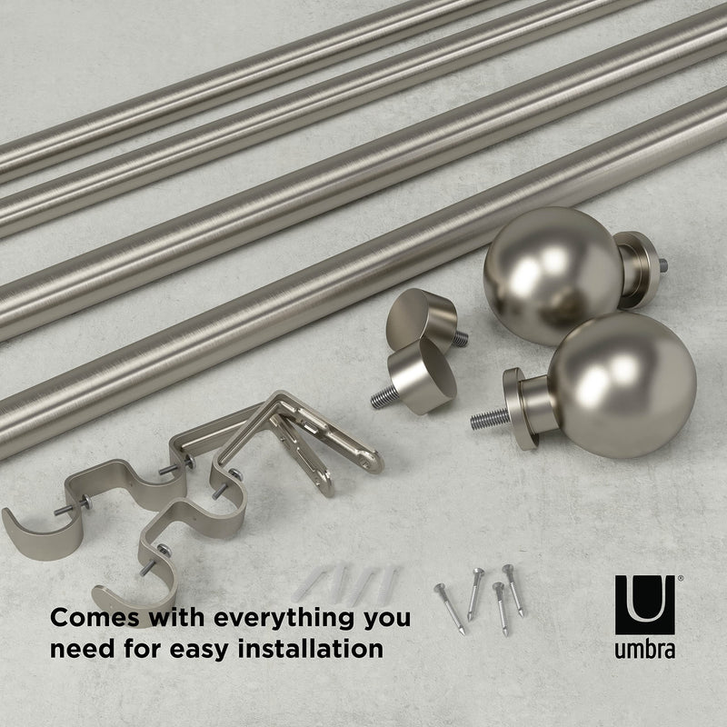 UMBRA - Bolas Double Curtain Rod _ Eco-Friendly Nickel / 36-72" (91-183 cm) / 1" (2.5 cm)