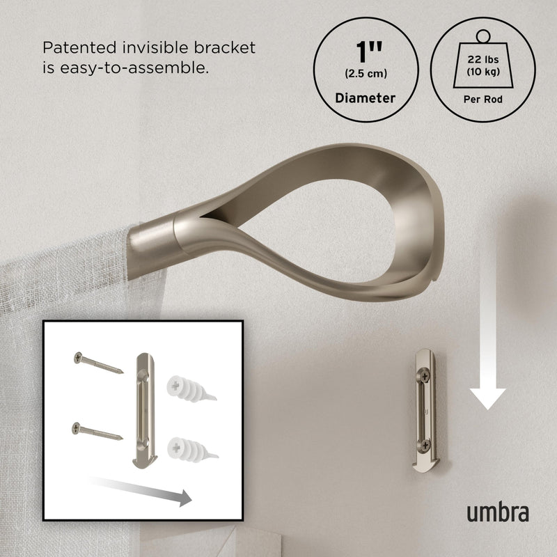 UMBRA - Loop 1" Curtain Rod _ Eco-Friendly Nickel / 42-120" (107-305 cm) / 1" (2.5 cm)