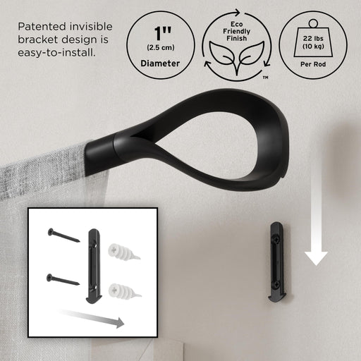 UMBRA - Loop 1" Curtain Rod _ Matte-Black / 42-120" (107-305 cm) / 1" (2.5 cm)