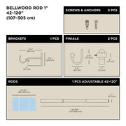 UMBRA - Bellwood Curtain Rod _ Matte-Black / 42-120" (107-305 cm) / 1" (2.5 cm)