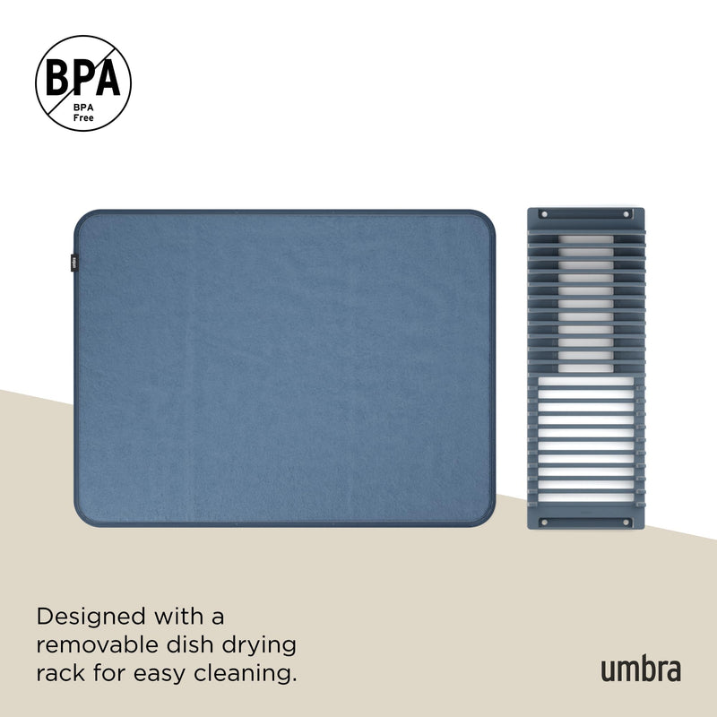 UMBRA - UDry Dish Drying Rack with Mat _ Slate Blue