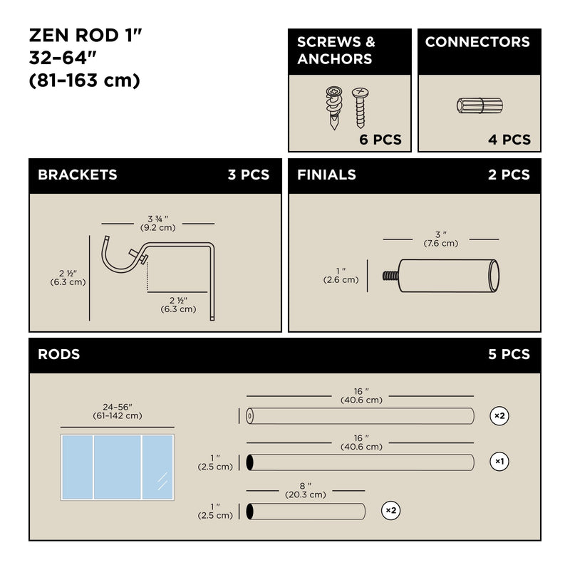 UMBRA - Zen Curtain Rod _ Matte-Black / 32-64" (81-162 cm) / 1" (2.5 cm)