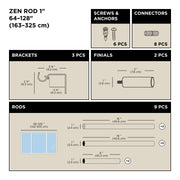 UMBRA - Zen Curtain Rod _ Matte-Black / 64-128" (162-325 cm) / 1" (2.5 cm)