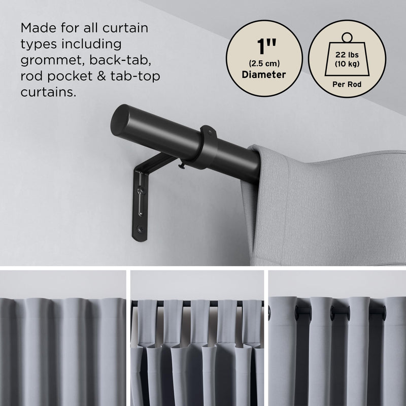 UMBRA - Zen Curtain Rod _ Matte-Black / 64-128" (162-325 cm) / 1" (2.5 cm)
