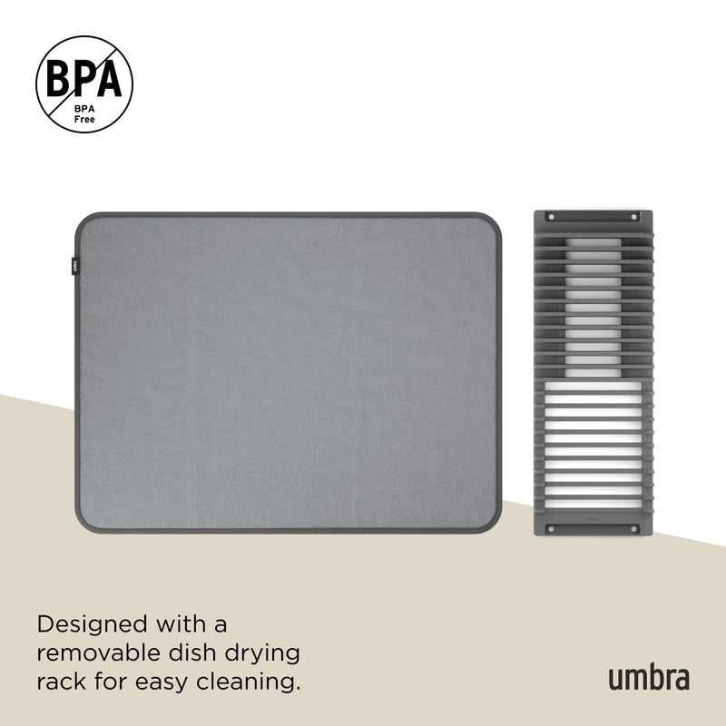 UMBRA - UDry Dish Drying Rack with Mat _ Charcoal