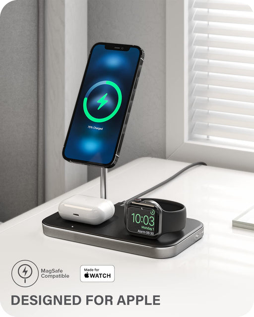 Alogic - Qi 3-in-1 Wireless Charging Stand for iPhone, Watch & AirPods � Black