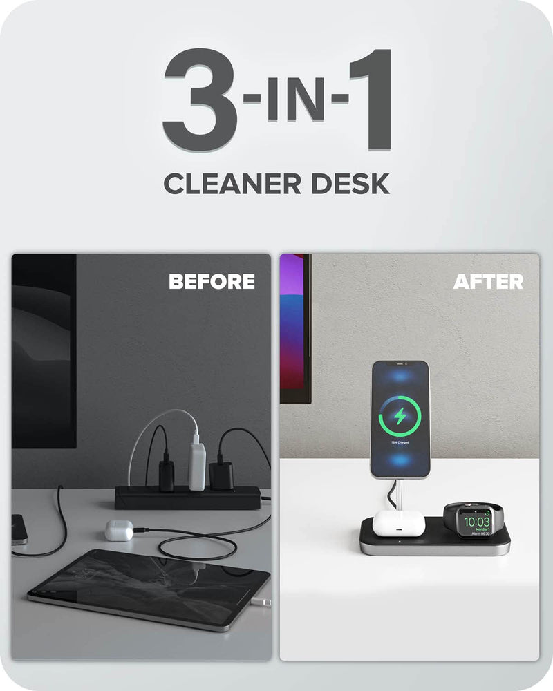 Alogic - Qi 3-in-1 Wireless Charging Stand for iPhone, Watch & AirPods � Black