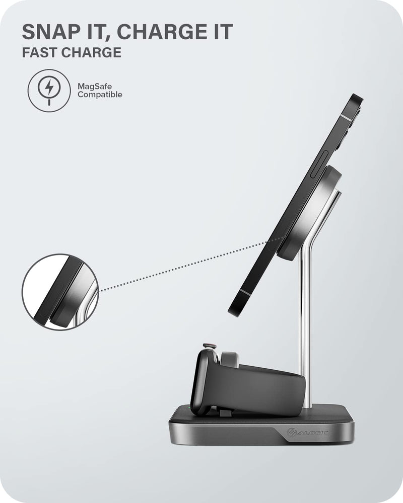 Alogic - Qi 3-in-1 Wireless Charging Stand for iPhone, Watch & AirPods � Black